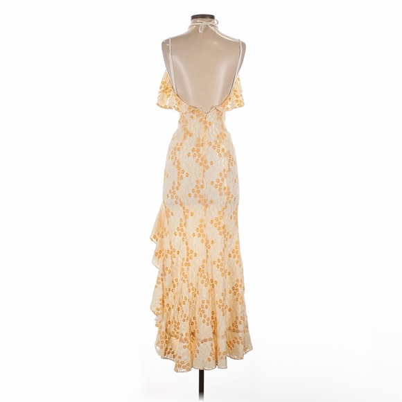 Lovers And Friends Oorja Yellow/orange/ivory XS Ruffle Strappy Low Back Gown - Picture 6 of 6